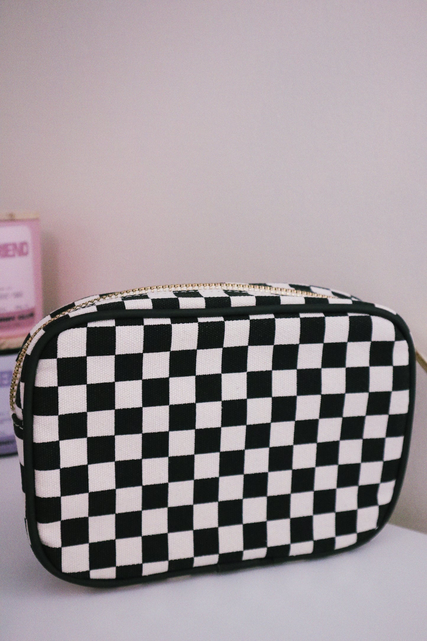 Checkered Glow in the Dark Logo Cosmetic Bag