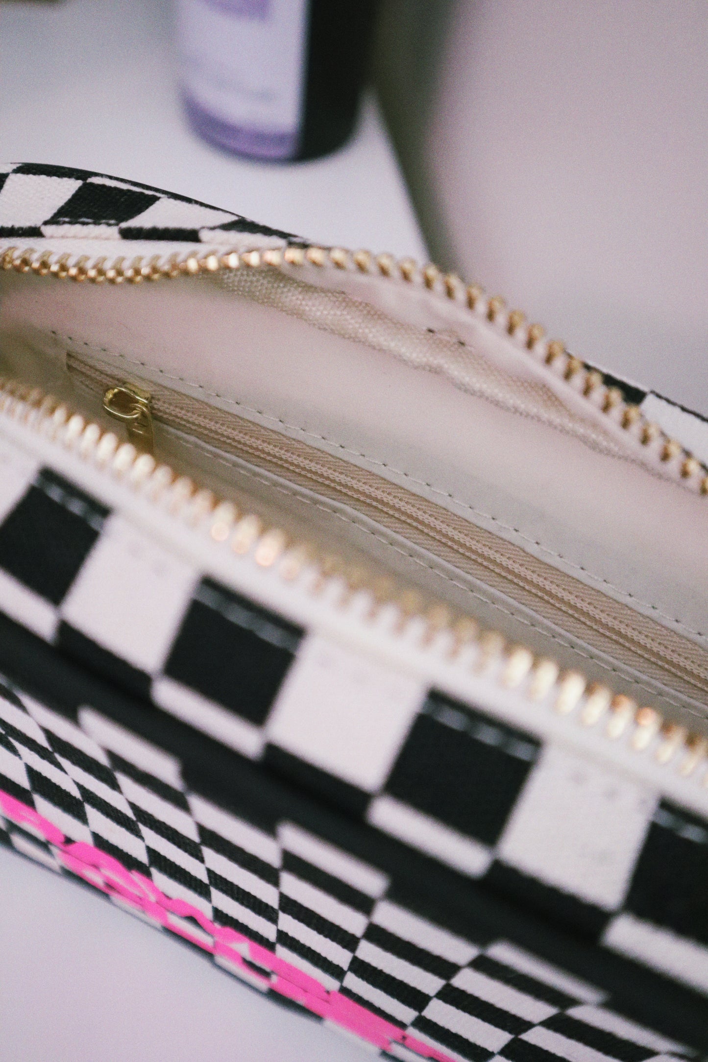 Checkered Glow in the Dark Logo Cosmetic Bag