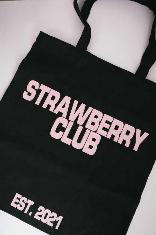Black and Baby Pink Logo Tote Bag