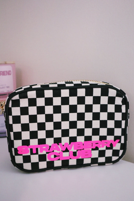 Checkered Glow in the Dark Logo Cosmetic Bag