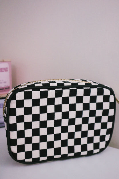 Checkered Glow in the Dark Logo Cosmetic Bag