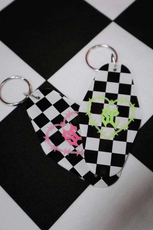 5 Year Heart Checkered Keychain