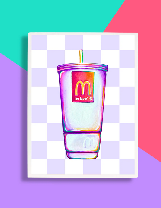 McDonalds Soda Cup Art Print (Purple Checkerboard)