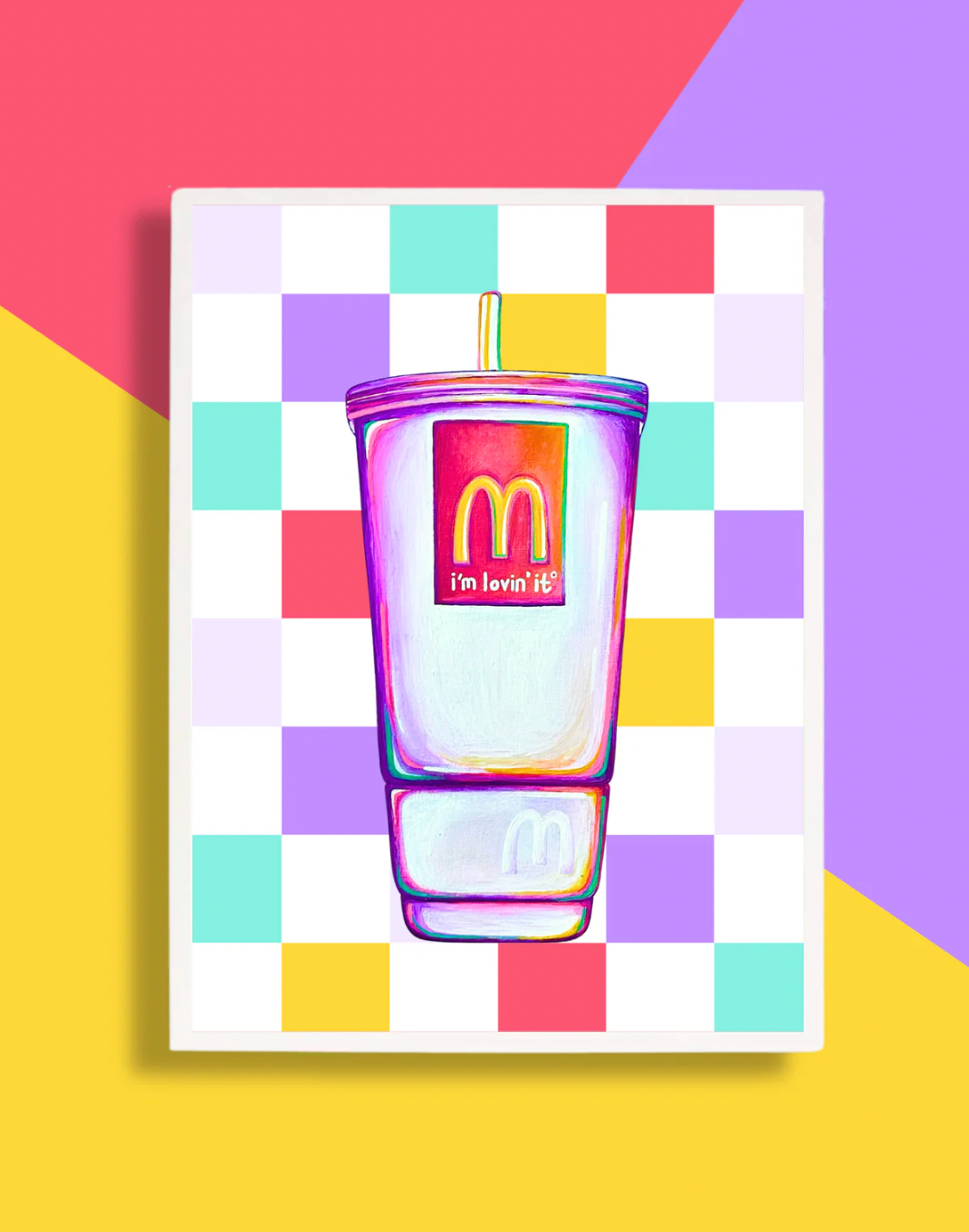 McDonalds Soda Cup Art Print (Multicolored Checkerboard)